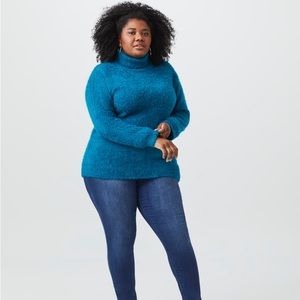 Molly & Isadora Vita Turtleneck Fuzzy Knit Pullover Sweater In Dark Teal